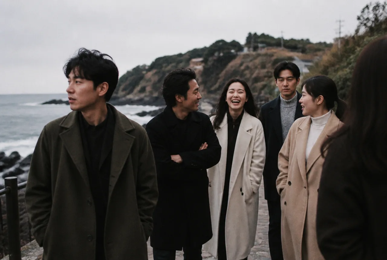 가을 바닷길을 함께 걷는 투어 참가자들